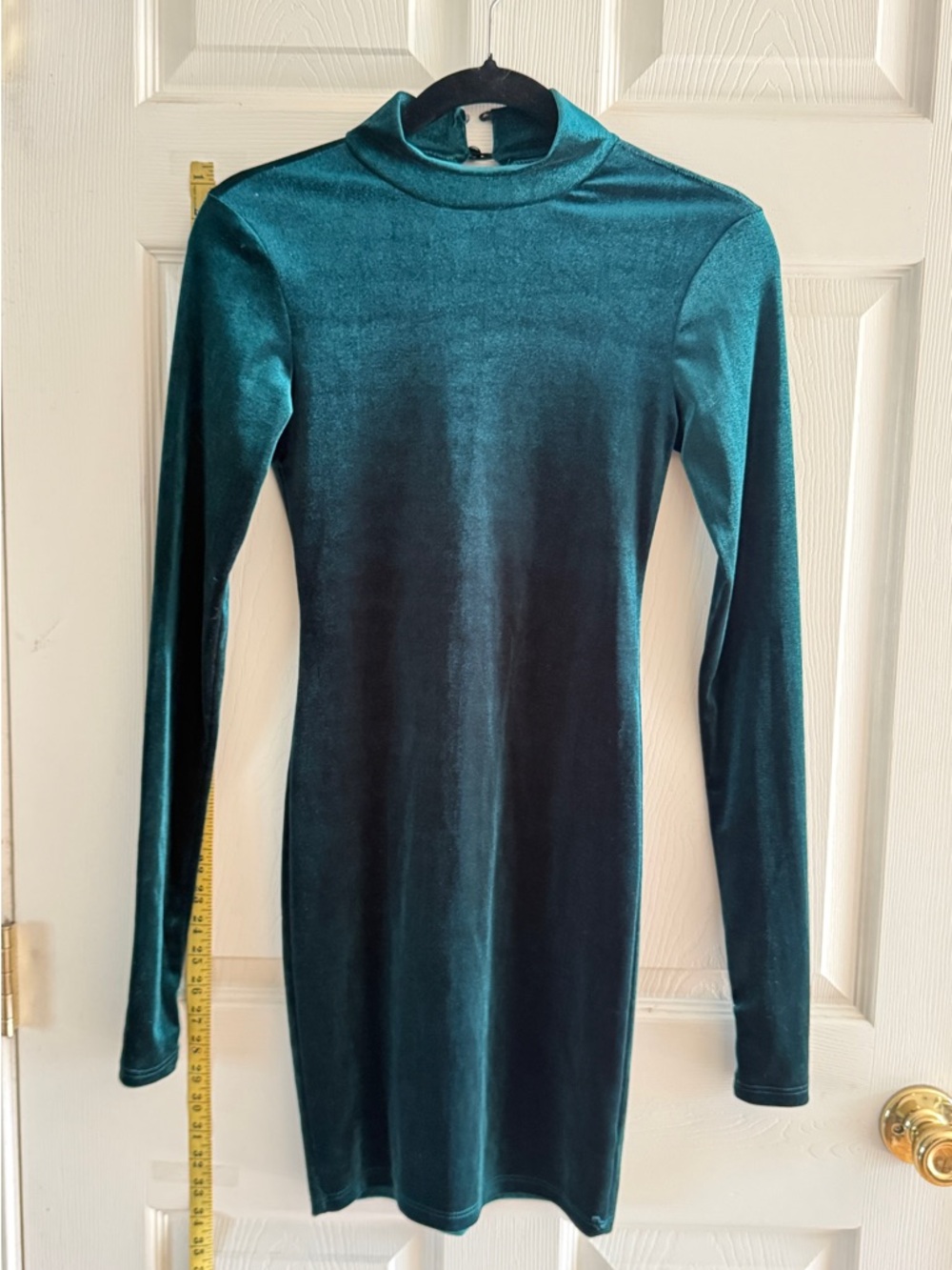Windsor Hunter Teal Velvet Long-Sleeve Mock Neck Dress New